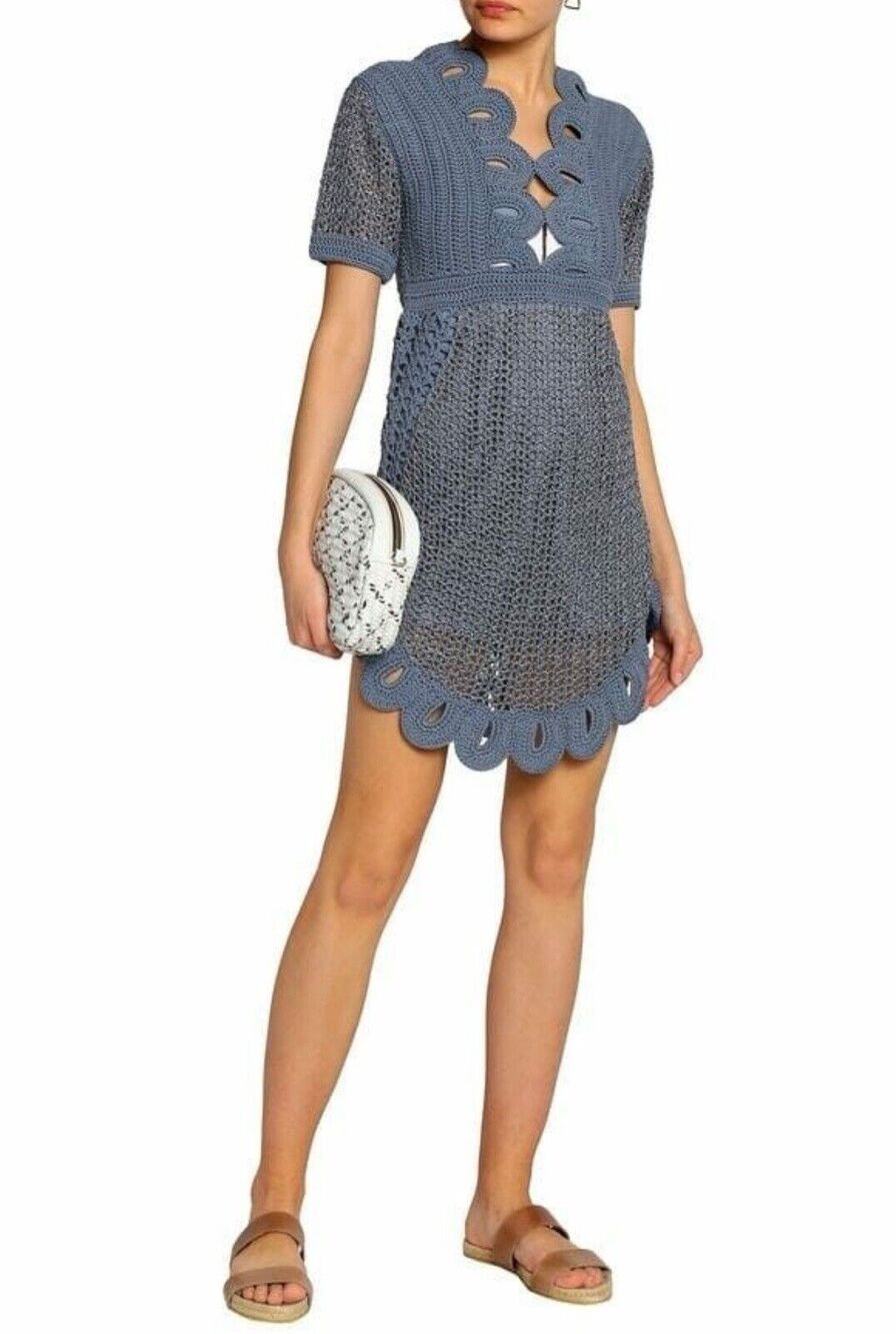 NWT Alice McCall Everybody Knows Knit Blue Midi Dress Crochet 6